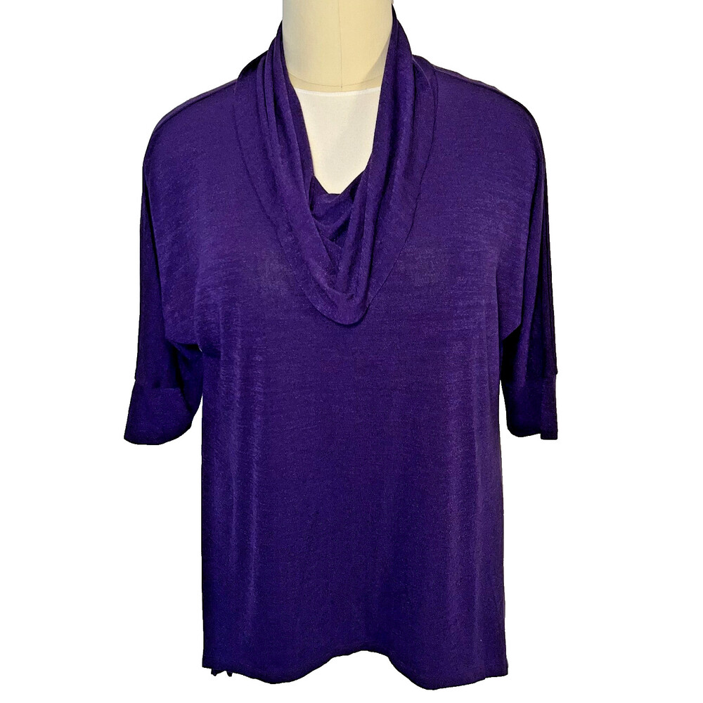 Catherine's Sweater Womens 1X 18/20 Purple Cowl Neck Oversized Dolman 1/2 Sleeve
